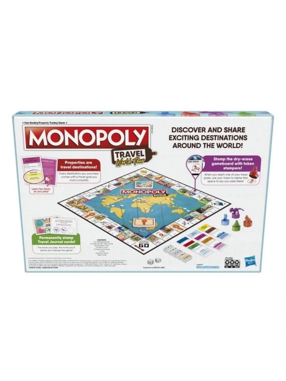 Hasbro Gaming Monopoly World Tour Board Game Token Stampers Dry-Erase Gameboard